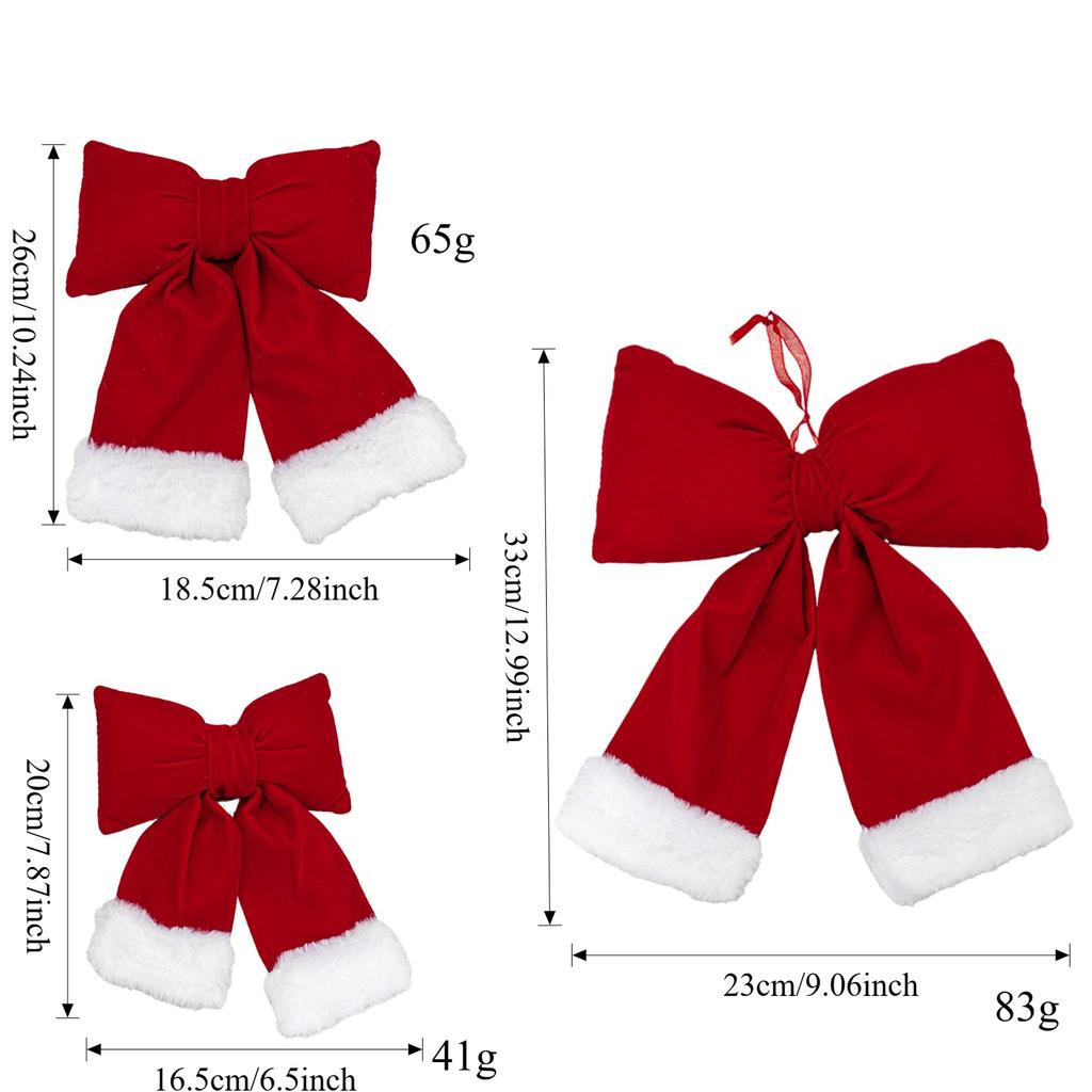 Christmas red velvet large bow decoration, creative three-dimensional flocking bow Christmas tree pendant