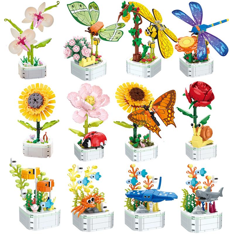 Kids Toy Building Block Flower Model Eternal Bouquet Creative Home Desk Plant Decoration Educational Toys For Kids Birthday Gift