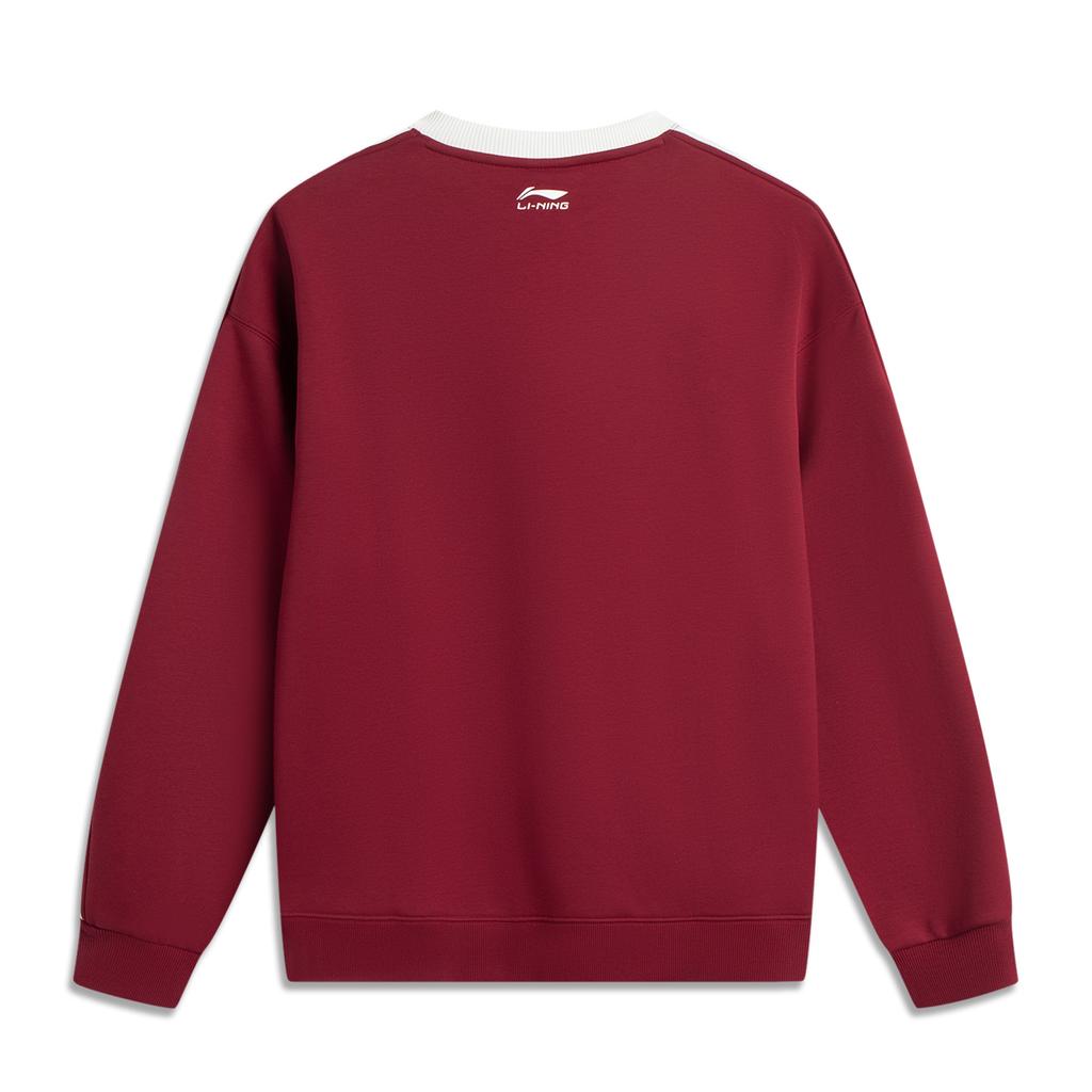 Li Ning Sports Lifestyle Series High Street American Vintage Casual Simple Solid Color Striped Round Neck Pullover Loose Fleece Sweatshirt AWDUB71-9