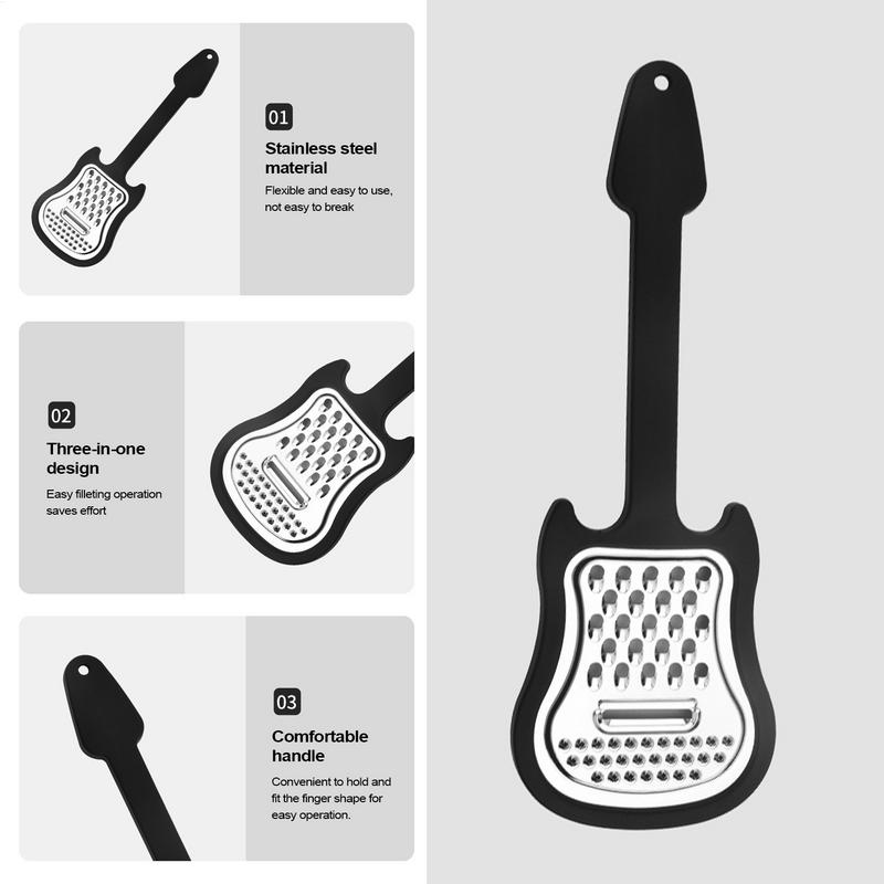 Handheld Fruit Grater Stainless Guitar Shape Metal Cheese Grater Comfortable Grip Kitchen Grater Fruit Pulp Crusher Gadgets