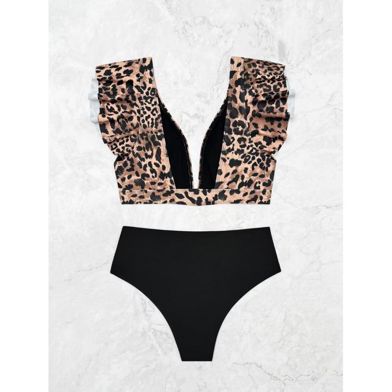 2025 Leopard Print Sexy High-waisted Split Cross Bikini for Women