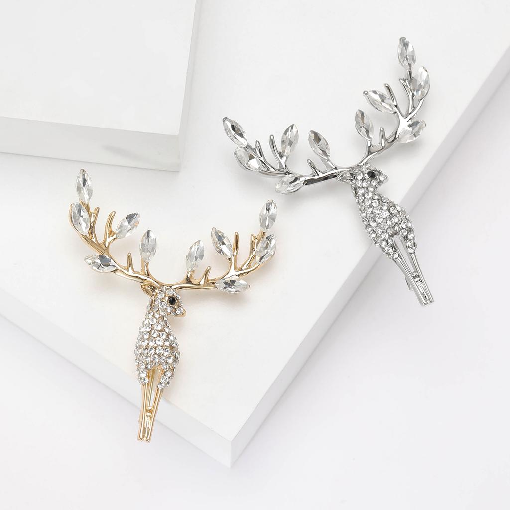 Rhinestone Longhorn Elk Brooches for Women Unisex Glass Animal Pins Banquet Party Backpack Gifts Jewelry Accessories