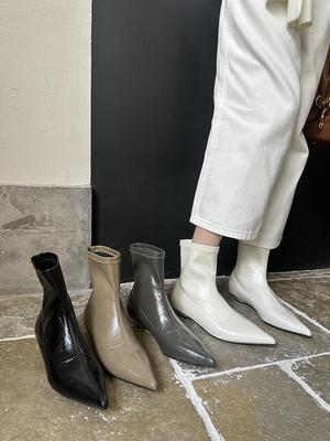 Fashion Pointed Toe Women Ankle Boots 2024 New Arrivals Black Khaki Beige Grey Autumn Winter Boots Sock Botas Wedge Mid Heels Slip On