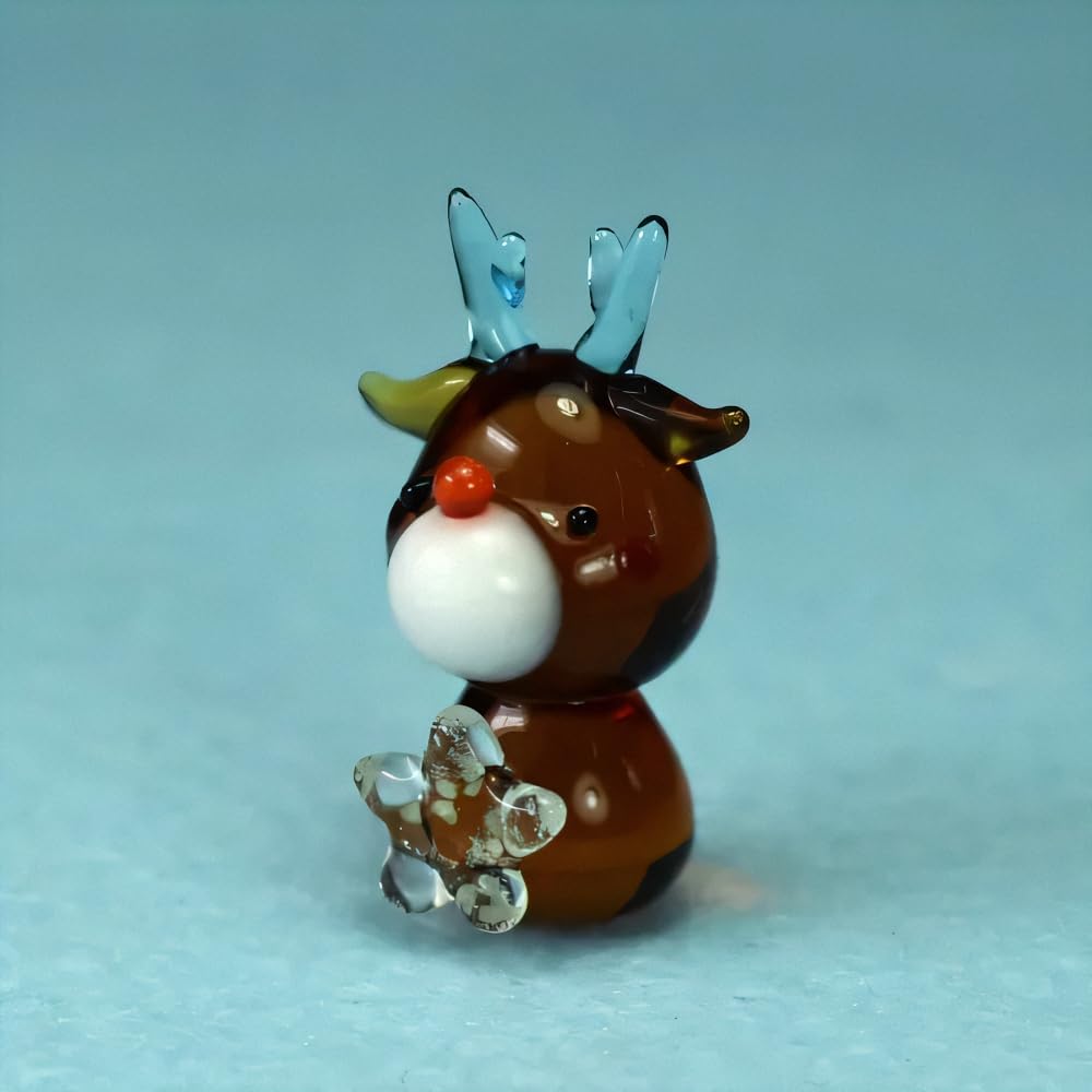 Four Cart Cute Handmade Glass Reindeer Holding a Glowing Star