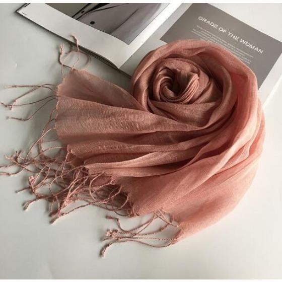 55*180cm Fashion Soft Solid Women 100% Linen Flax Tassel Scarf Summer Travel Sunscreen Long Shawl Elegant Hijab Women Foulard