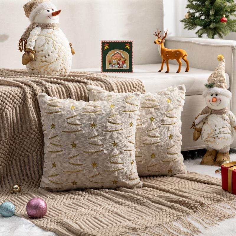 Christmas Pillow Cover Rabbit Embroidery Holiday Decor Fluffy Sofa Cushion Case Xmas Tree Home Decor No Insert