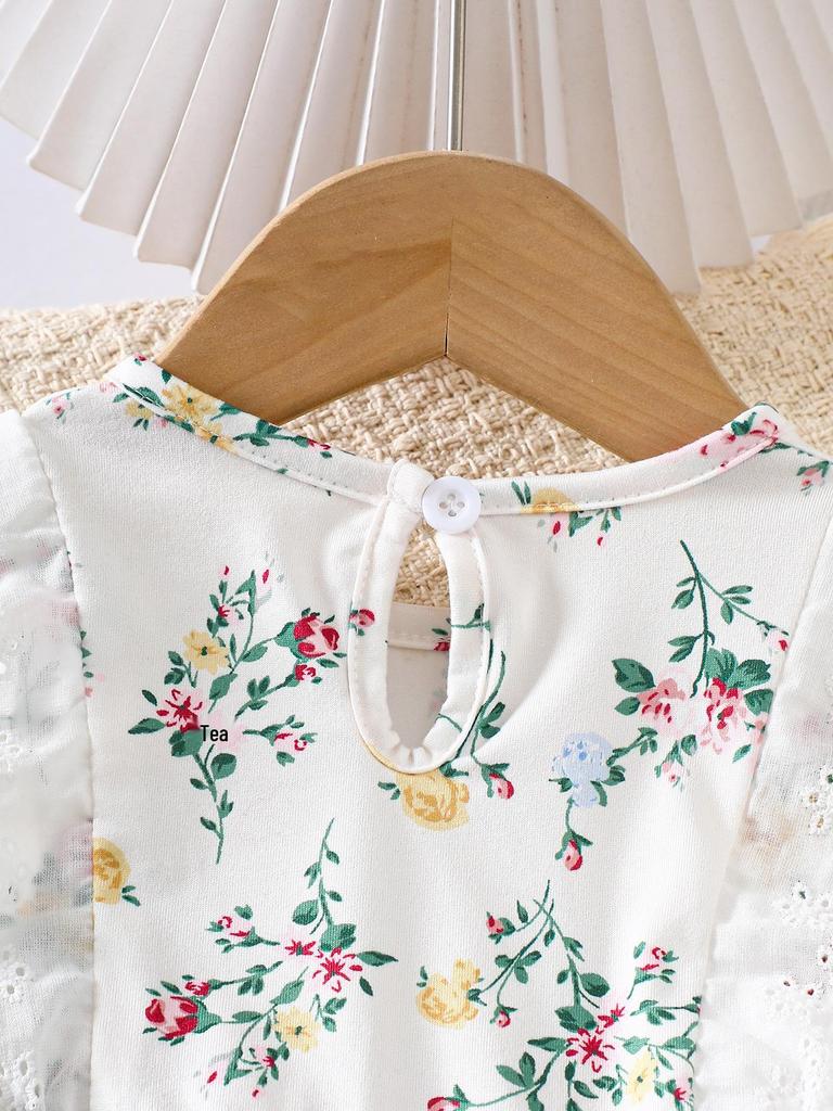 Baby Girl Floral Lace Short Sleeve Outfit Set