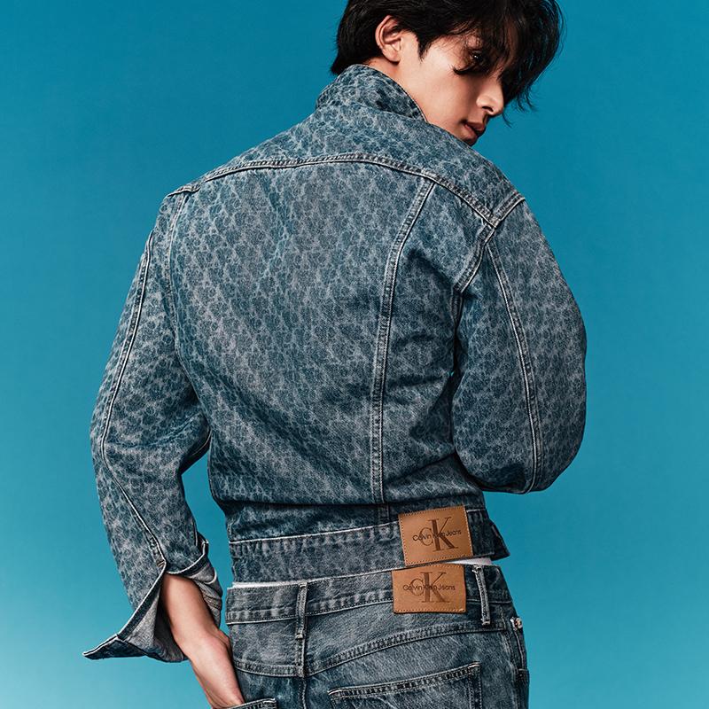 Calvin Klein Cotton Printed Drop Shoulder Denim Jacket Men jackets Denim-Blue 4LB773G