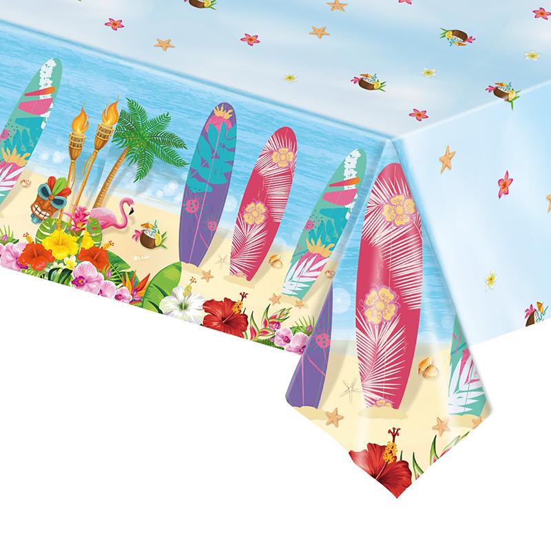 1pc Hawaiian Flamingo Grass Flowers Pattern Disposable Tablecloth Summer Beach Birthday Celebration Decoration Party Supplie