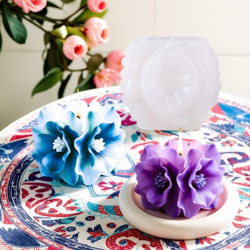 Flower Embossed Cubic Silicone Candle Molds Baking Mould for Epoxy Resin Making Candle Soap Chocolate Home Decoration