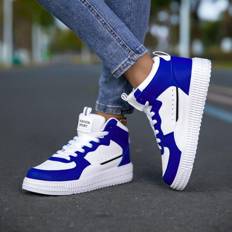 Blue High Top Sneakers Unisex Non Slip Platform Men's Skate Shoes Spring Autumn Casual Leather Skateboard Shoes For Women