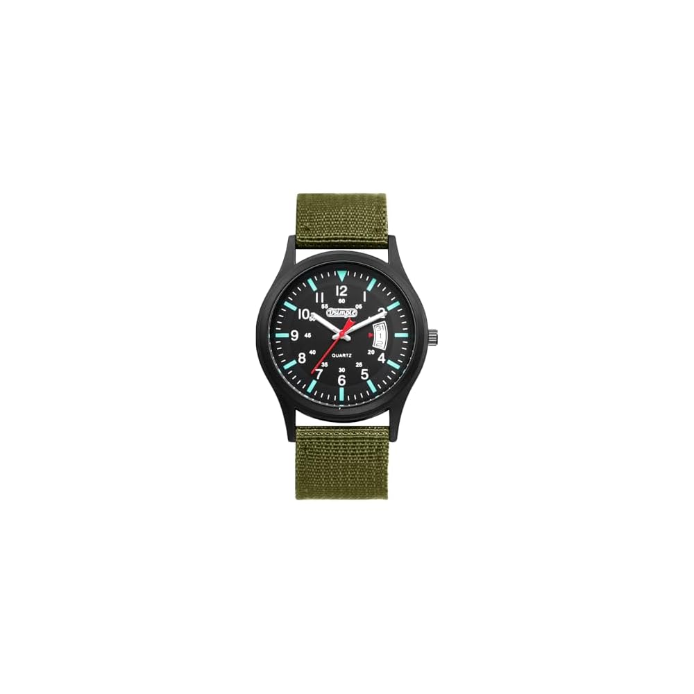 Simple Men s Waterproof Watch with Luminous Arabic Numbers, 24-Hour Pointer, Quartz Movement - Green Black
