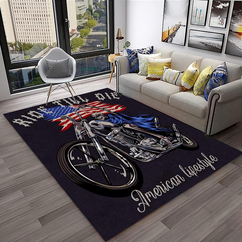 3D Retro Motorrad Vintage Teppich für Zuhause Wohnzimmer Schlafzimmer Spielzimmer Sofa Fußmatte Dekor, Kinderteppich Rutschfeste Bodenmatte