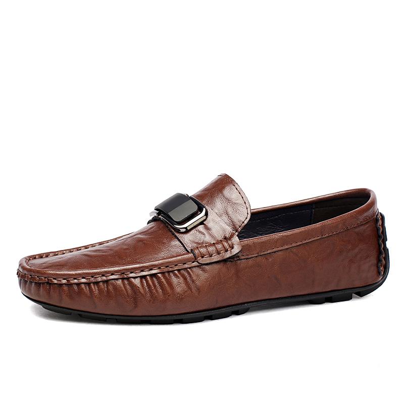 

Fashion Genuine Leather Men Casual Shoes Stylish Slip on Formal Loafers Simple Moccasins Male Driving Shoes Ultra-light Business Flats 47 коричневый