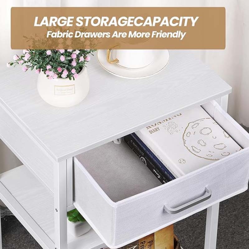 Nightstands with Charging Station,End Tables Living Room with USB Ports and Outlets Nightstand for Small Spaces Fabric Drawer