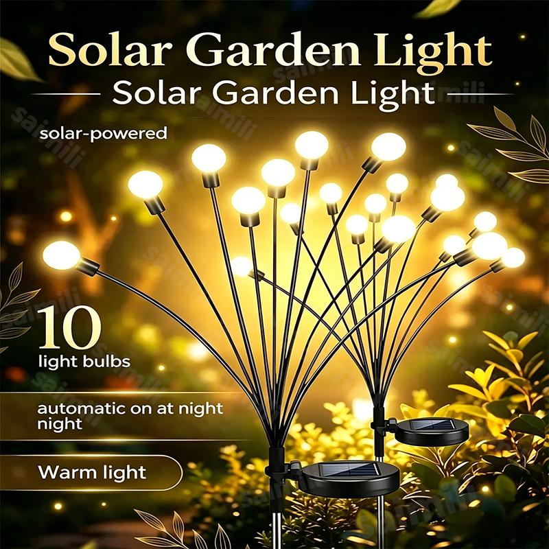 LED Solar Firefly Lawn Lights Outdoor Wind-Driven Garden Plug Lamp Waterproof for Yard Pathway Festival Christmas Decor Lighting
