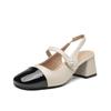 Baotou Sandals Women's Thick Heel Pearl Medium Heel Temperament Mary Jane Single Shoes