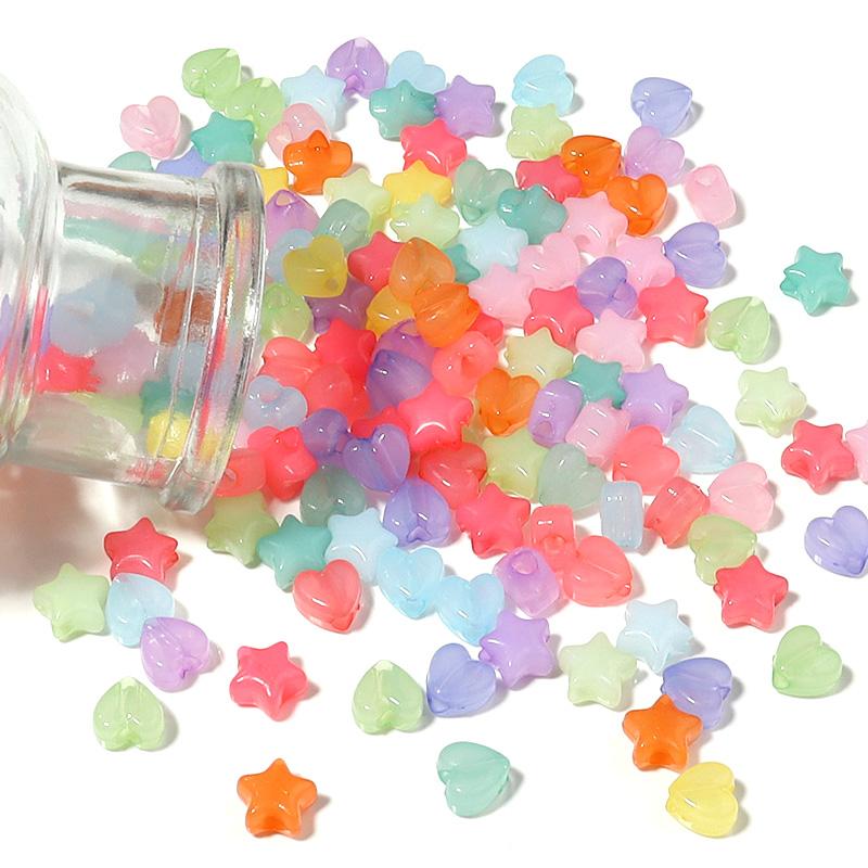 100/200pcs Candy Color Heart Acrylic Beads Star Shape Big Hole Loose Beads For Jewelry Making DIY Bracelets Necklace Accessories