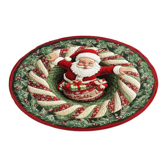 Christmas Santa Gnome Quilted Round Mat Festive Area Rug Non-Slip Backing Door Mat Living Room Bathroom Kitchen Absorbent Mat