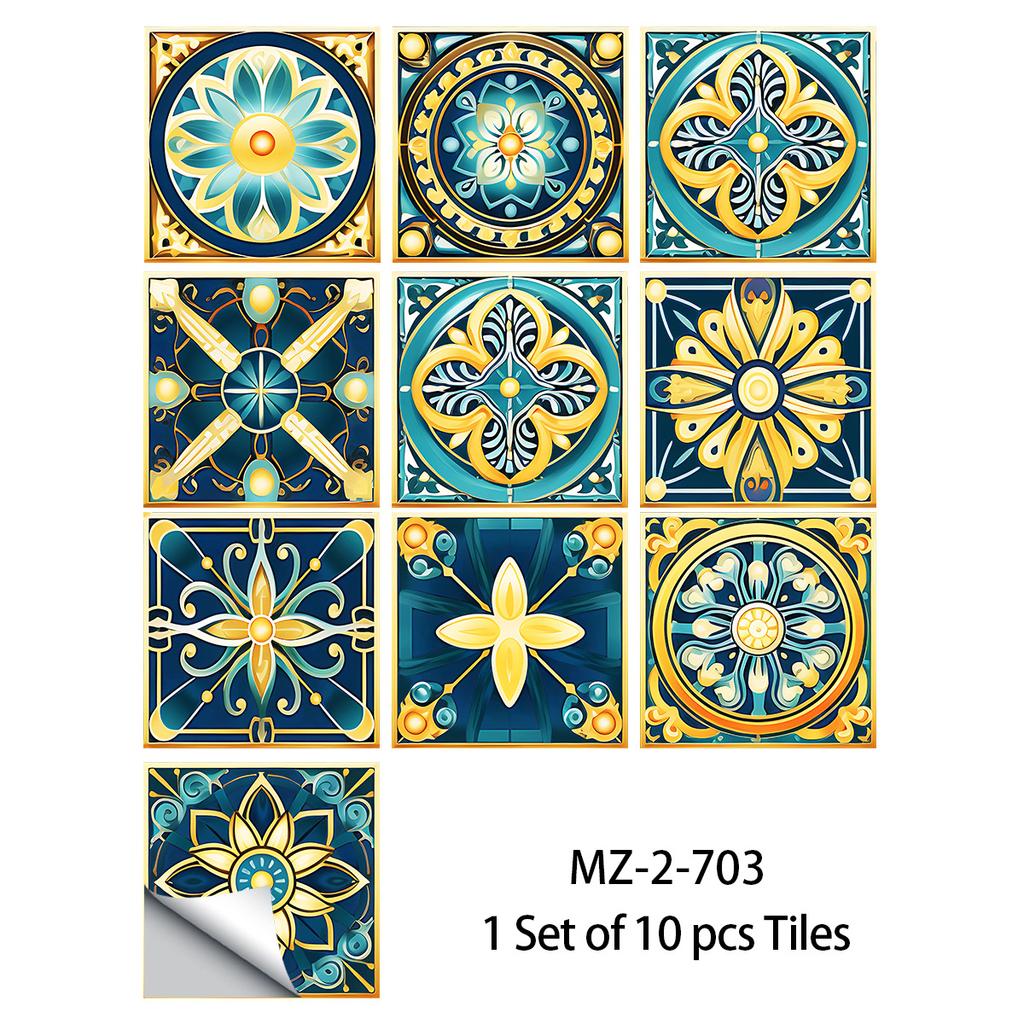 20x20cm 10 Pcs PVC Moroccan Pattern Wall Sticker for Kitchen Bathroom Cabinet Self-Adhesive Removable Reusable Easy DIY Home