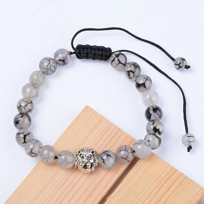 Black Dragon Agate Lion Head Beaded Bracelet