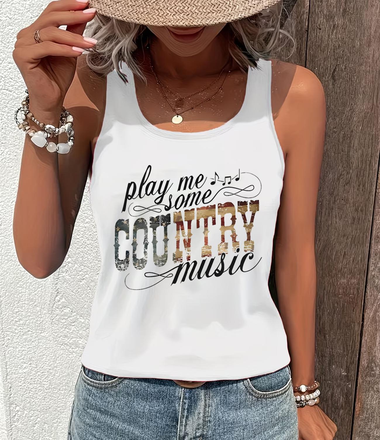 

Женские Топы с Принтом для Кантри Музыкального Фестиваля Play Me Some Country Music Графический Топ на Бретелях Женский Ковбойский Спинка-Рейсер Летний Наряд XL