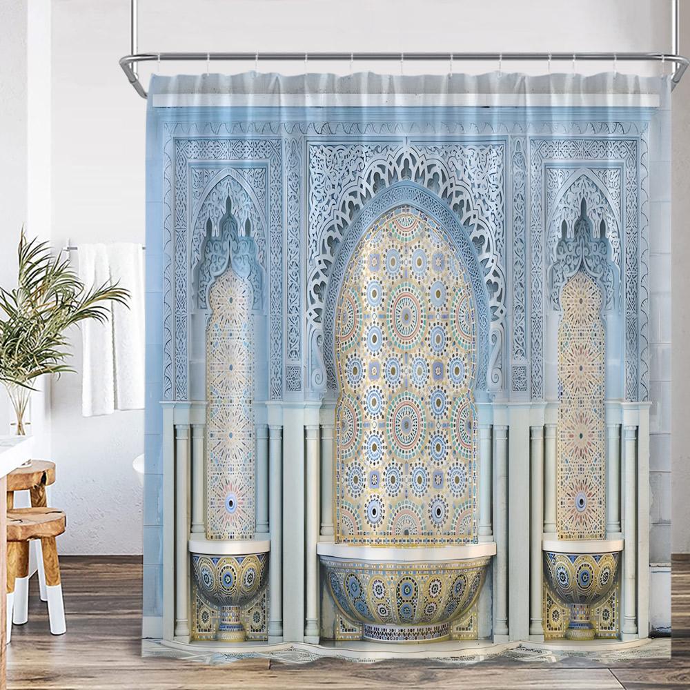 Marokkanischer Boho-Duschvorhang Bohemian-Stil Druck Vintage Heimdekoration Für Badezimmer Wandbild Polyester Badewannenvorhang Mit Haken