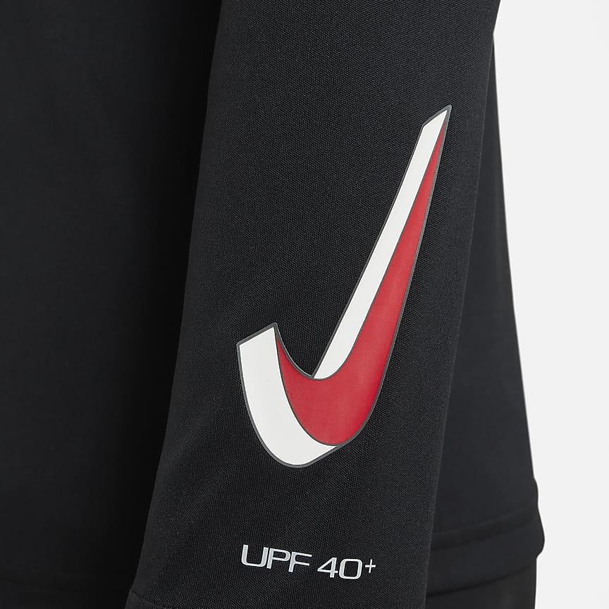 Nike T-Shirt Swim Letter Round Neck Casual Pullover Sun Protection Quick Dry Long Sleeve Kids tops Black FZ6551-010