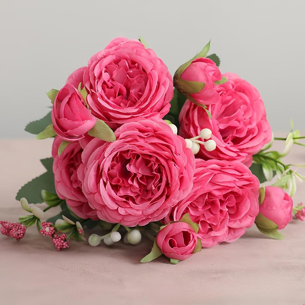 Rose Pink Bouquet Peony Artificial Flowers for Bride Wedding Home Decoration Faxu Flowers