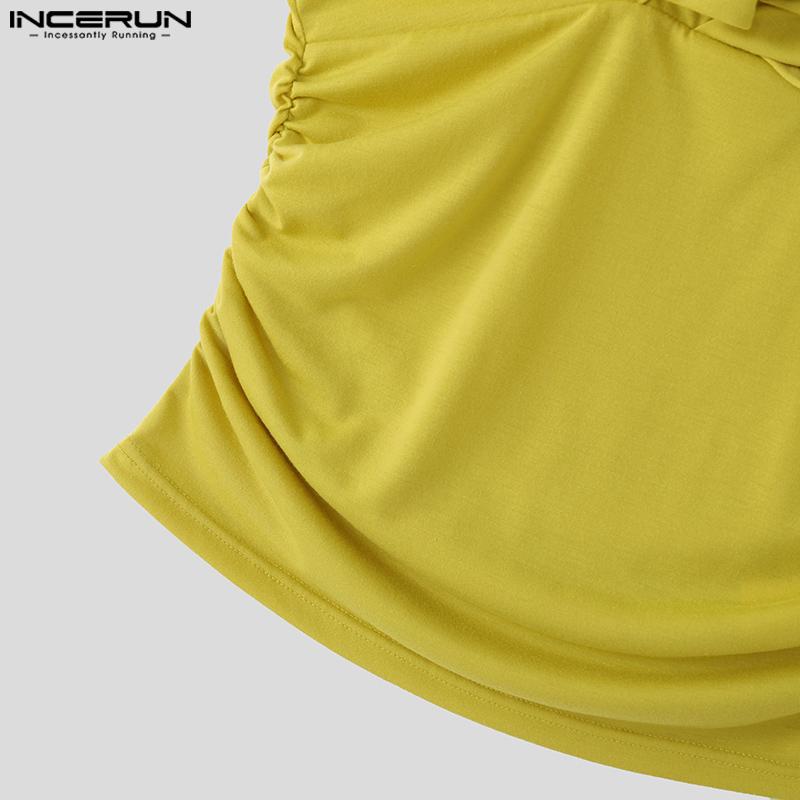 INCERUN Maiouri fără mâneci cu decolteu în V pentru bărbați, culoare uni, răsucite, cu talie subțire