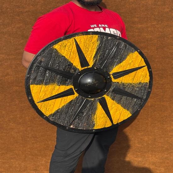 60.96 Cm Authentic Nordic Bark Shield Handcrafted Battleworn Viking Shield for Warriors Collectors