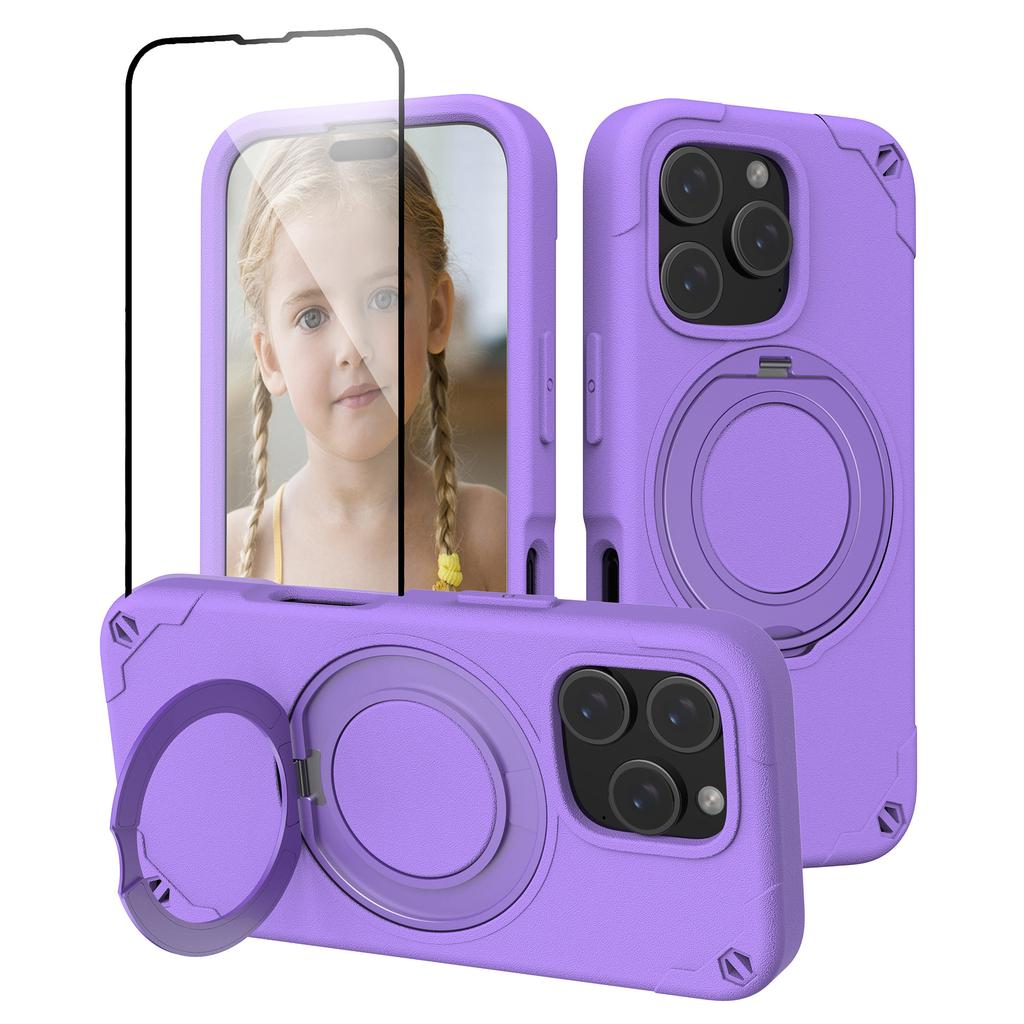 For iPhone 12 Pro Max Case Magnetic Kickstand EVA Phone Cover with Tempered Glass Screen Protector