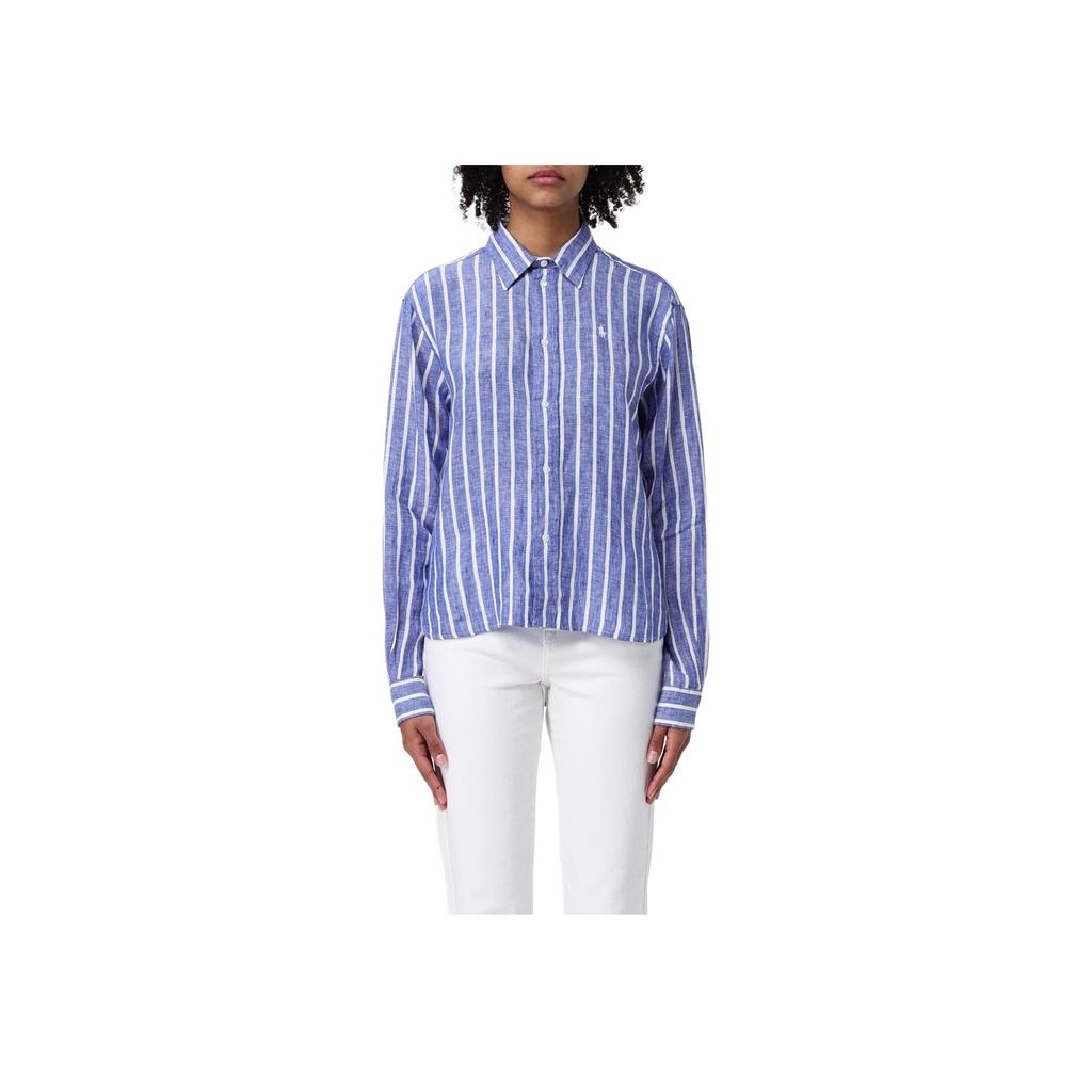 Polo Ralph Lauren Striped Logo Button Long Sleeve Shirt Women shirts Blue 211935130-005
