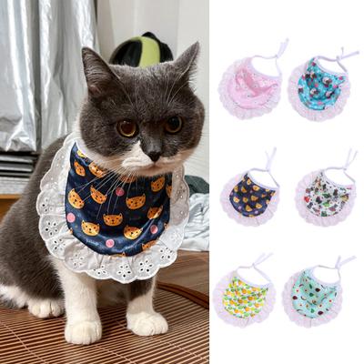 Pet Bib Cartoon Pattern Friendly To Skin Lace Trim Easy-wearing Washable Decorative Polyester