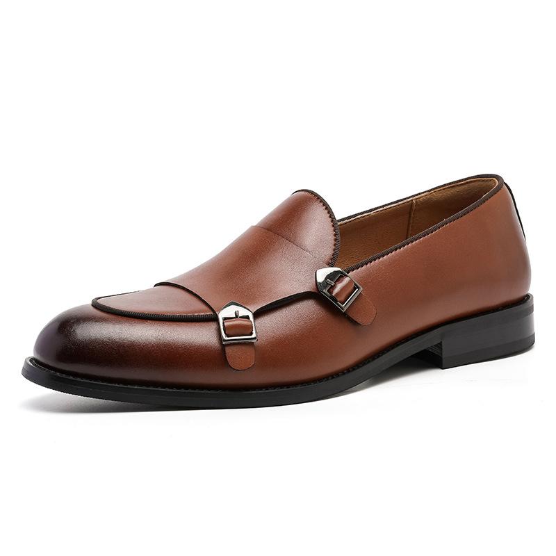 Loafers Men's Leather Shoes British Style One Pedal Business Lazy Casual Double Buckle Loafers Versatile Men's Shoes Wedding Shoes