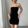 Kleid Sommer Sexy Ärmellos Schulterfrei Hüftrock Perlenbesetzter Kurzer Rock für Damen