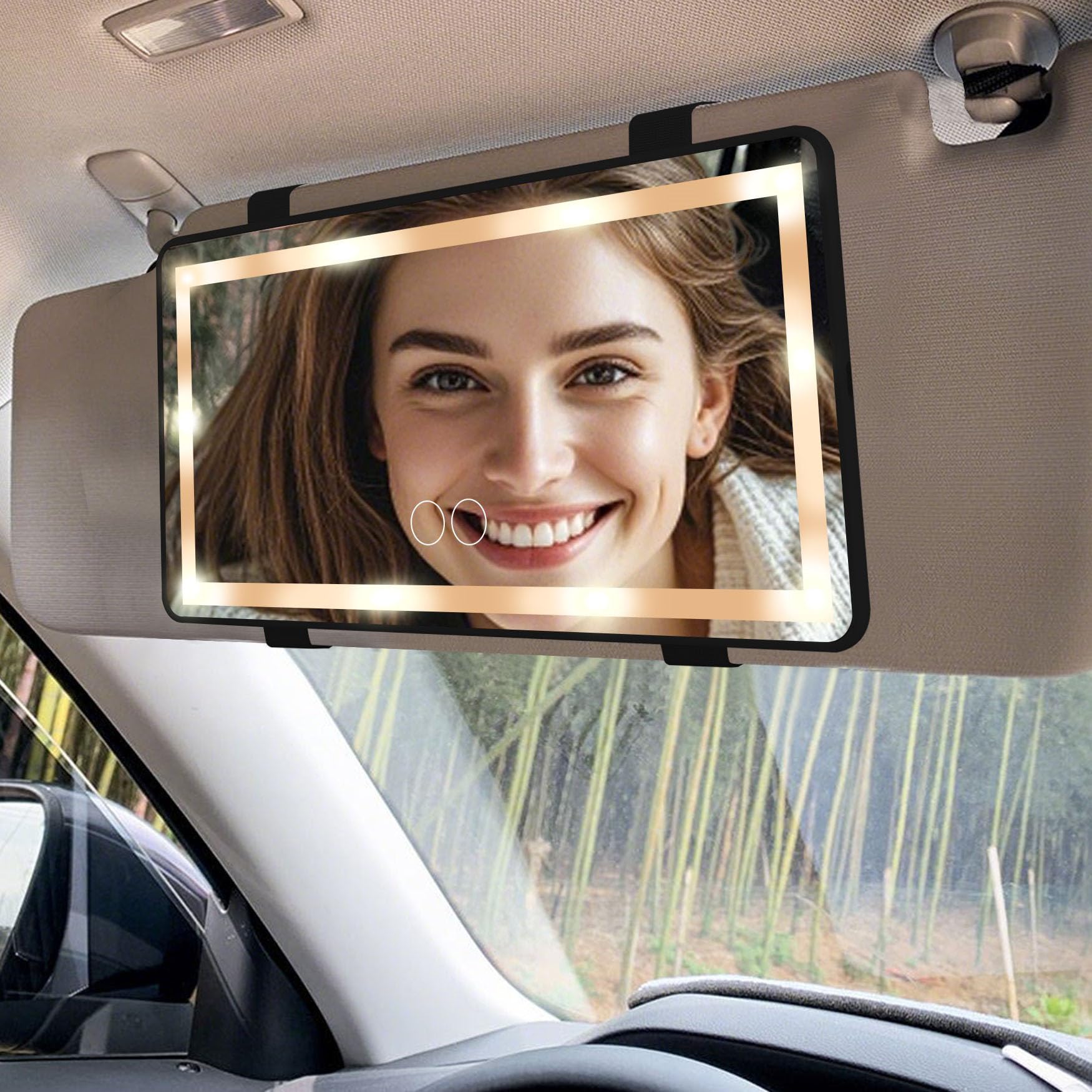 

Feisate Car Sun Visor Mirror with LED Makeup Mirror Stepless Universal Design Black Lights, Retrofittable, Compatible, Dimming, (Passenger