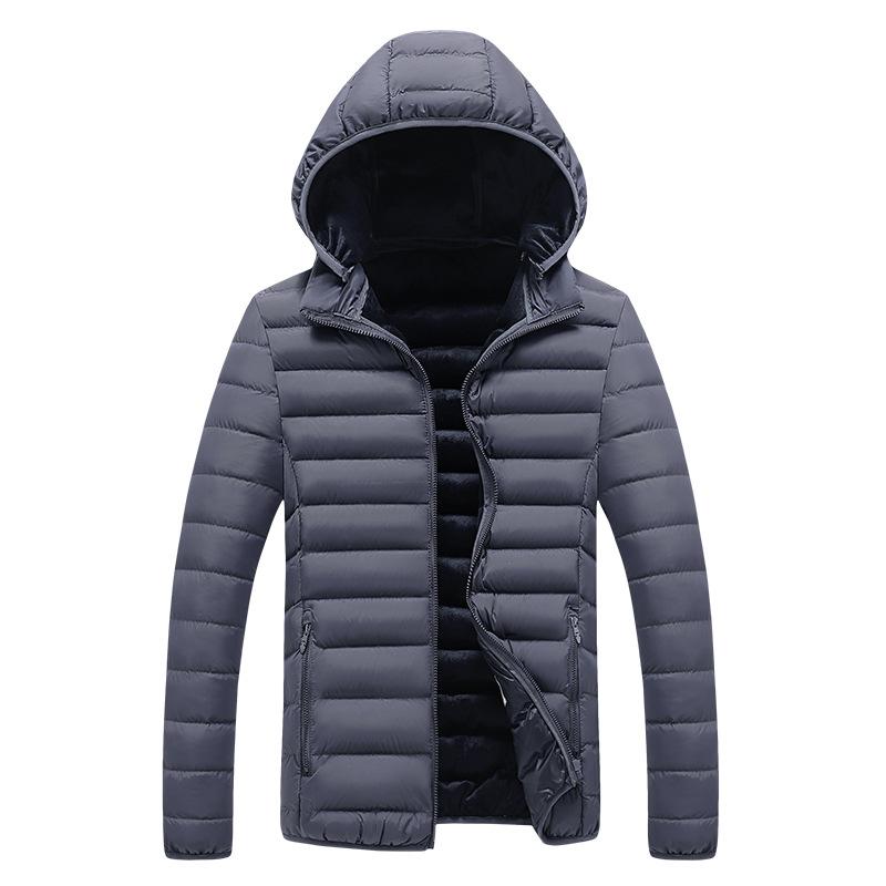 Rib Clothing Cotton Jacket Men's New Winter Solid Color Removable Hat Casual Trend Thickened Top Jacket Men