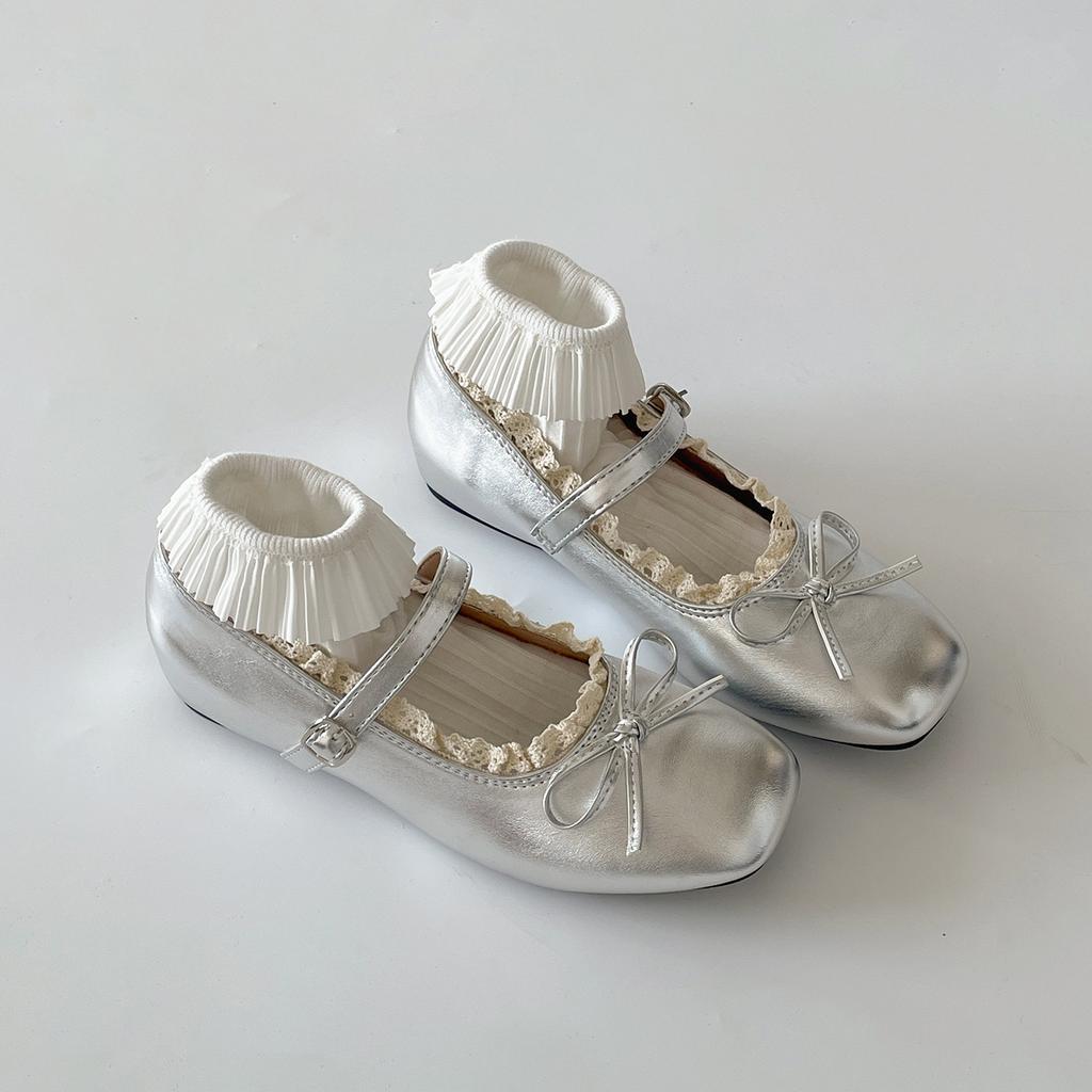 Silver Ballet Style Square Head Inner Height Increase Shallow Mouth Flat-soled Single Shoes Women's Summer 2025 New Soft-soled French Mary Jane Shoes