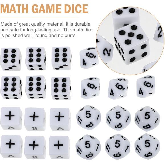 Teaching Dice Set, Games for Kids 8-12, Include, Number Dice and Dot Dice for Math Teaching Classroom Supplies 24Pcs