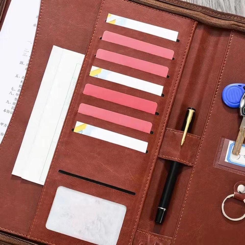 PU Leather A4 File Folder with Zipper A4 Document Folder  For Office School Supplies