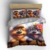 Happy Cartoon Dogs with Flowers Bedding Duvet Cover Set  (1*Duvet Cover 2*Pillowcases, without duvet insert)
