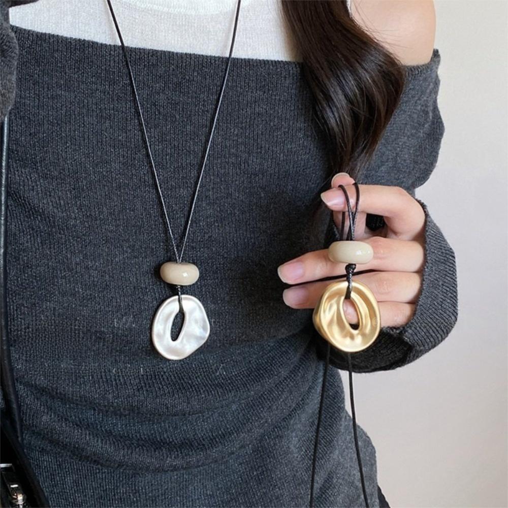 Geometric Oval Stone Pendant Necklaces Matte Color Neck Chain Hollow Necklace  Jewelry Accessories