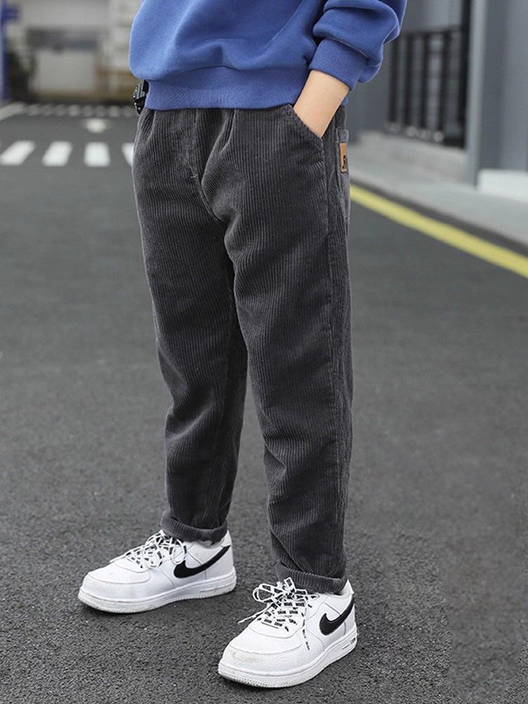 Boys' Corduroy Plus Velvet Winter Pants - New 2025 Style Long Sweatpants for Kids