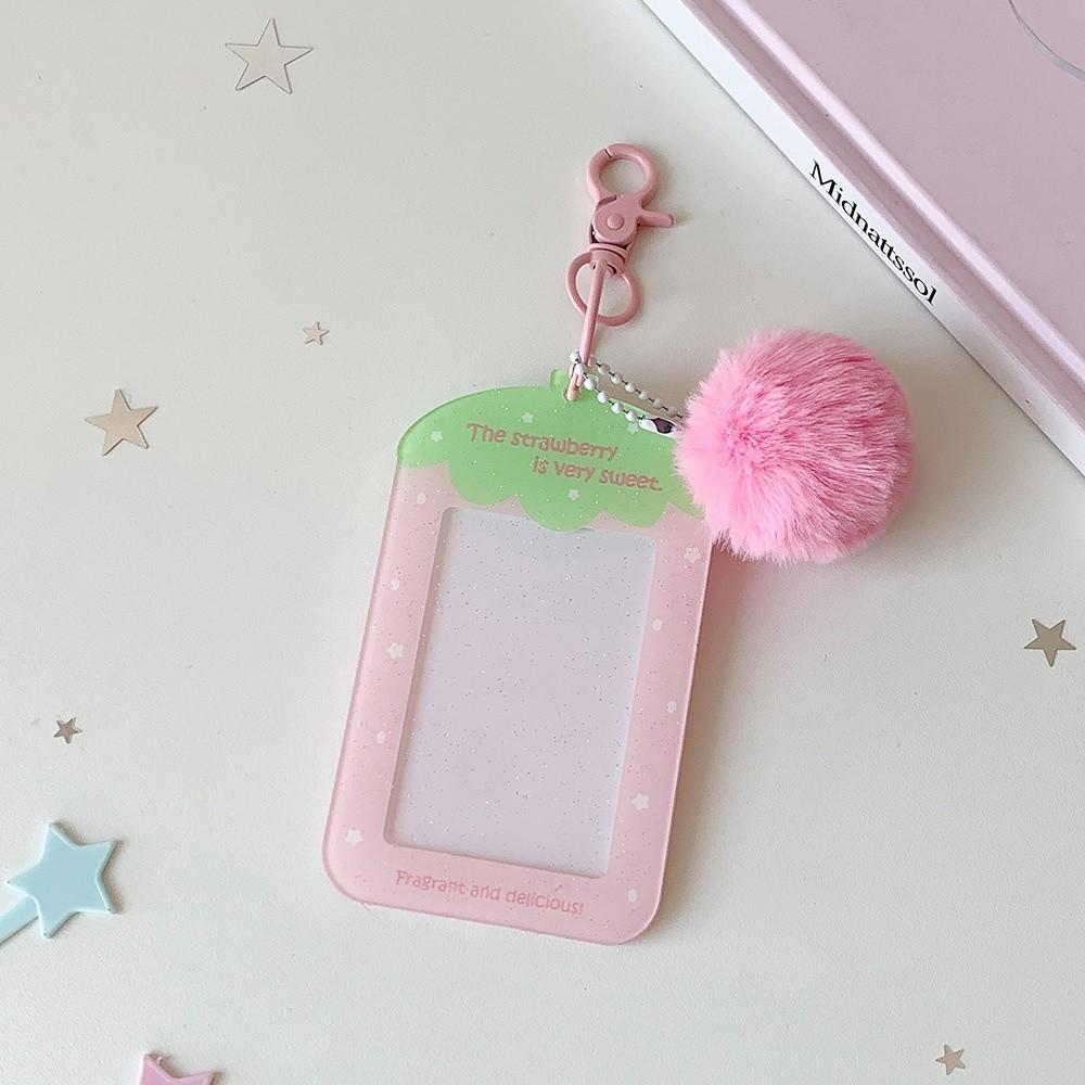 Fruit Strawberry Acrylic Photocard Holder with Keychain Card Protective Case Card Decor