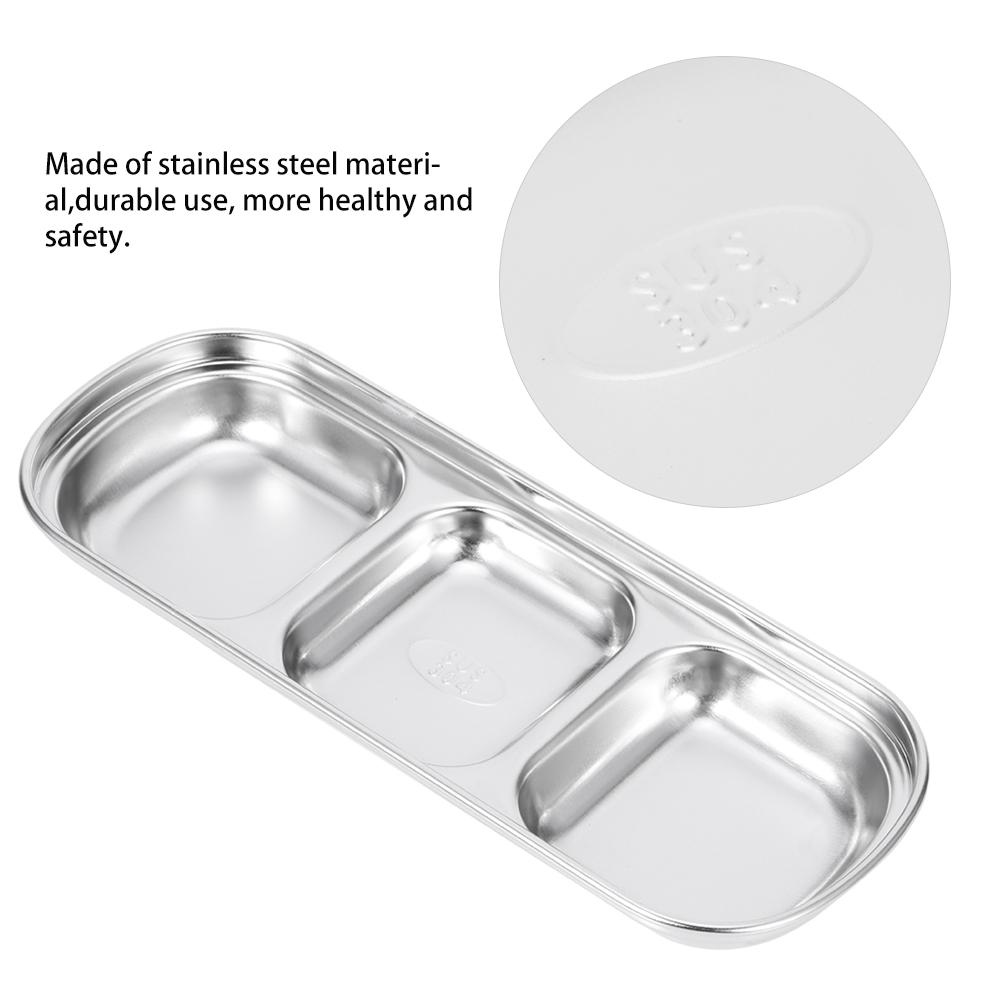 Stainless Steel Sauce Dish Seasoning Dish Snack Plate Divided Food Dipping Bowl Kitchen Tableware3 Grids