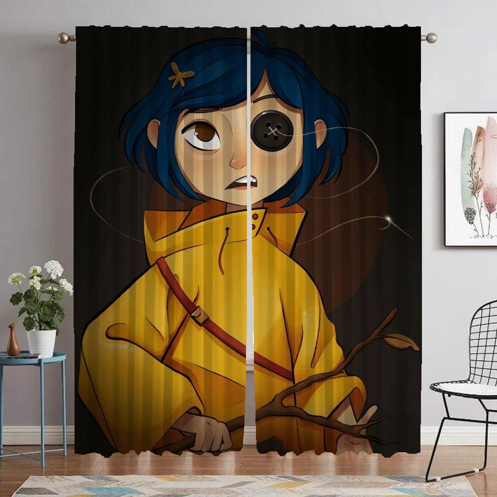 

Coraline Halloween Ornament Kitchen Drapes for Camera Drapes Child Space Sheer for Bedchamber Divider Windowpane Drape Covers W60xH90cmx2pcs-CL