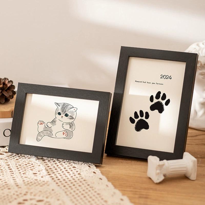 Diy Wooden Baby Pet Paw Print Footprint Handprint Photo Frame No Mess Ink Pad Imprint Kit Memorial For Newborn And Pet Lover