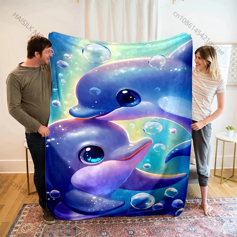 Multi-Size Dreamy Dolphin Print Warm Comfortable Blanket Home Travel Camping for Adults and Kids Luxury for Gifts