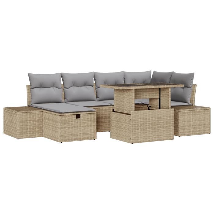 VidaXL Ensemble de canapé de jardin 7 pièces avec coussins beige en poly rotin 3359877